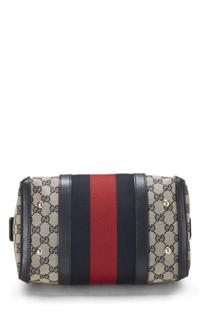 Gucci, sac Boston en toile GG bleu d'occasion, petit modèle, bleu