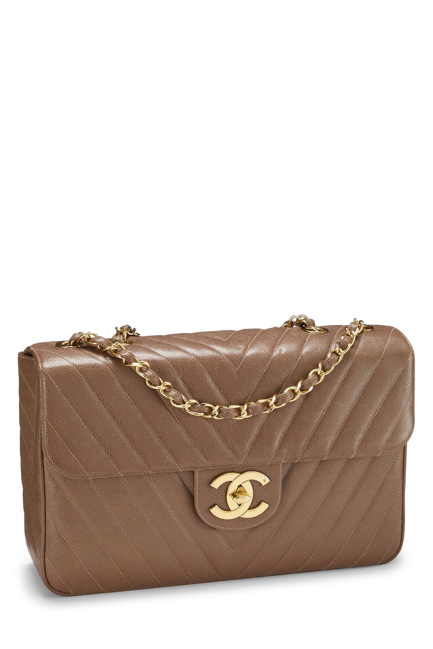 Chanel, Pre-Loved Brown Chevron Caviar Half Flap Maxi, Brown