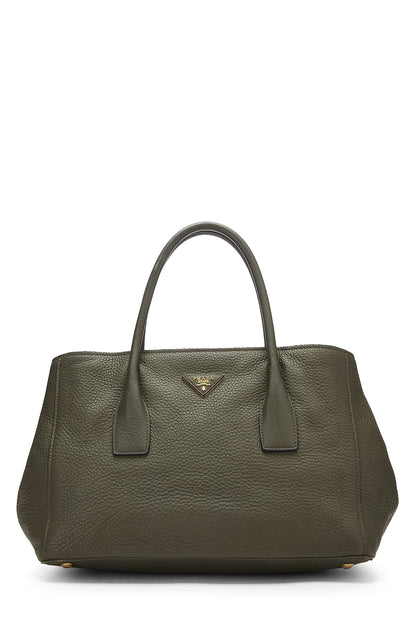 Prada, Bolso tote convertible grande Vitello Daino verde Pre-Loved, Verde