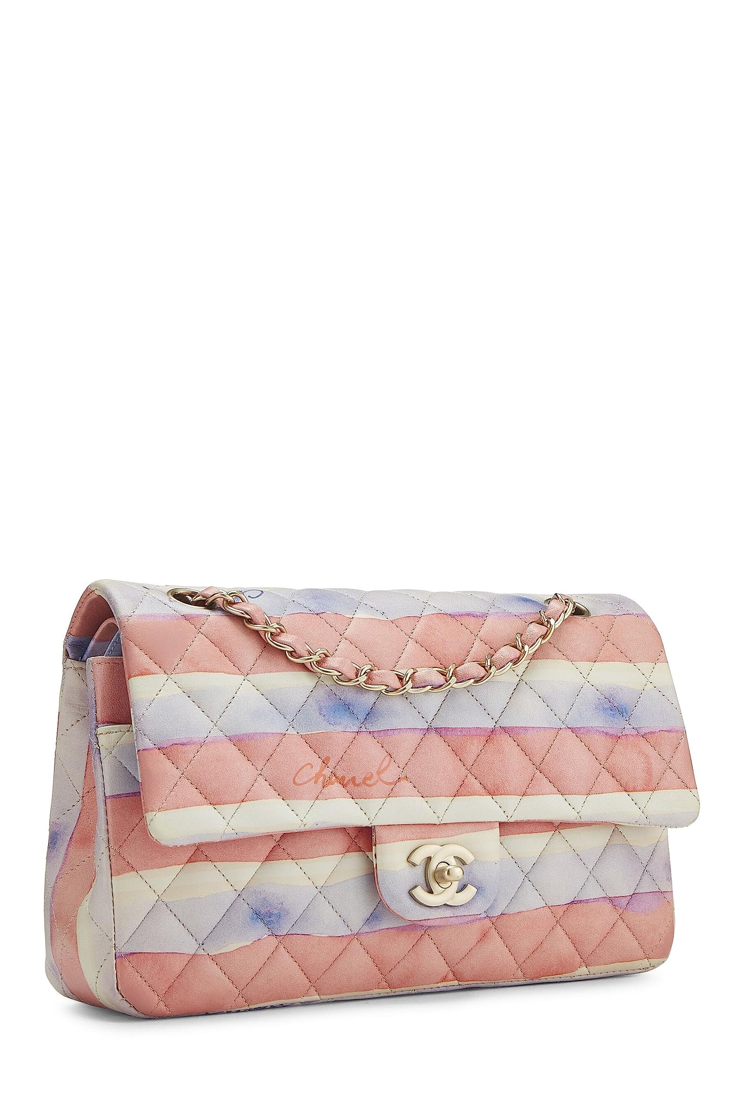 Chanel, Sac à main classique à double rabat en cuir d'agneau multicolore d'occasion, taille moyenne, multicolore