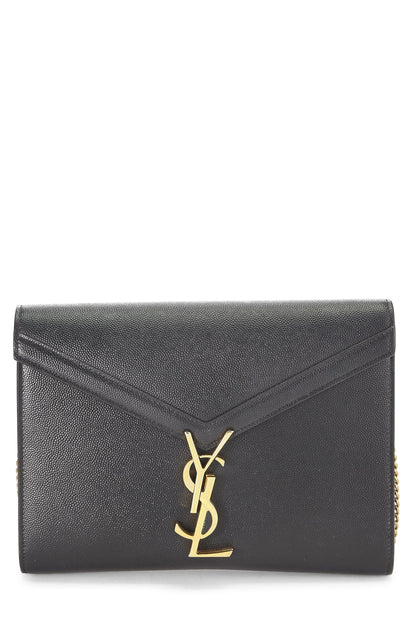 Yves Saint Laurent, Portefeuille Cassandra en cuir grainé noir d'occasion sur chaîne, noir