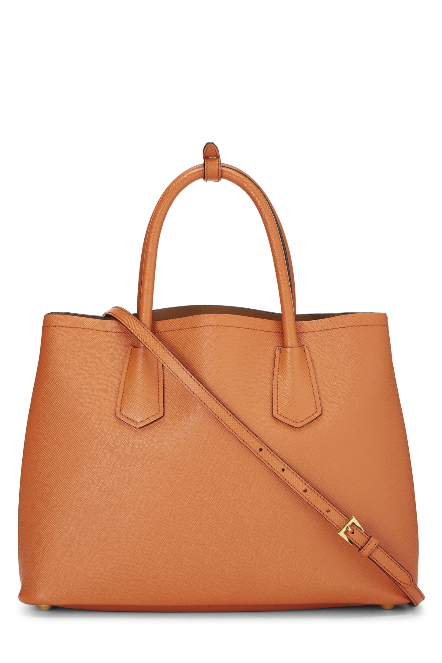 Prada, sac fourre-tout double taille moyenne en cuir saffiano orange d'occasion, orange