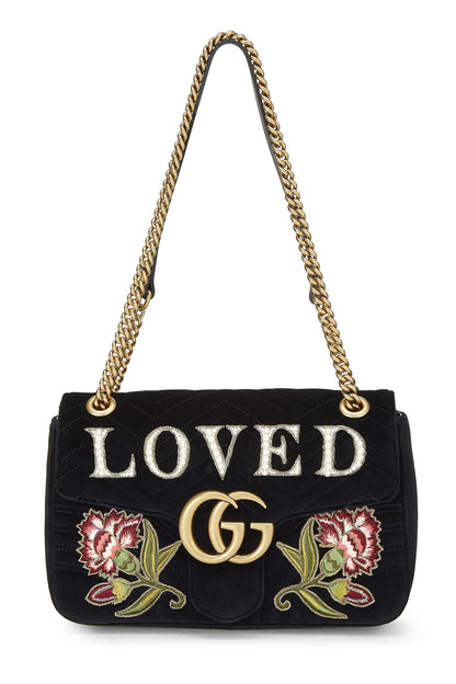 Gucci, Pre-Loved Black Velvet Marmont 'Loved' Shoulder Bag, Black