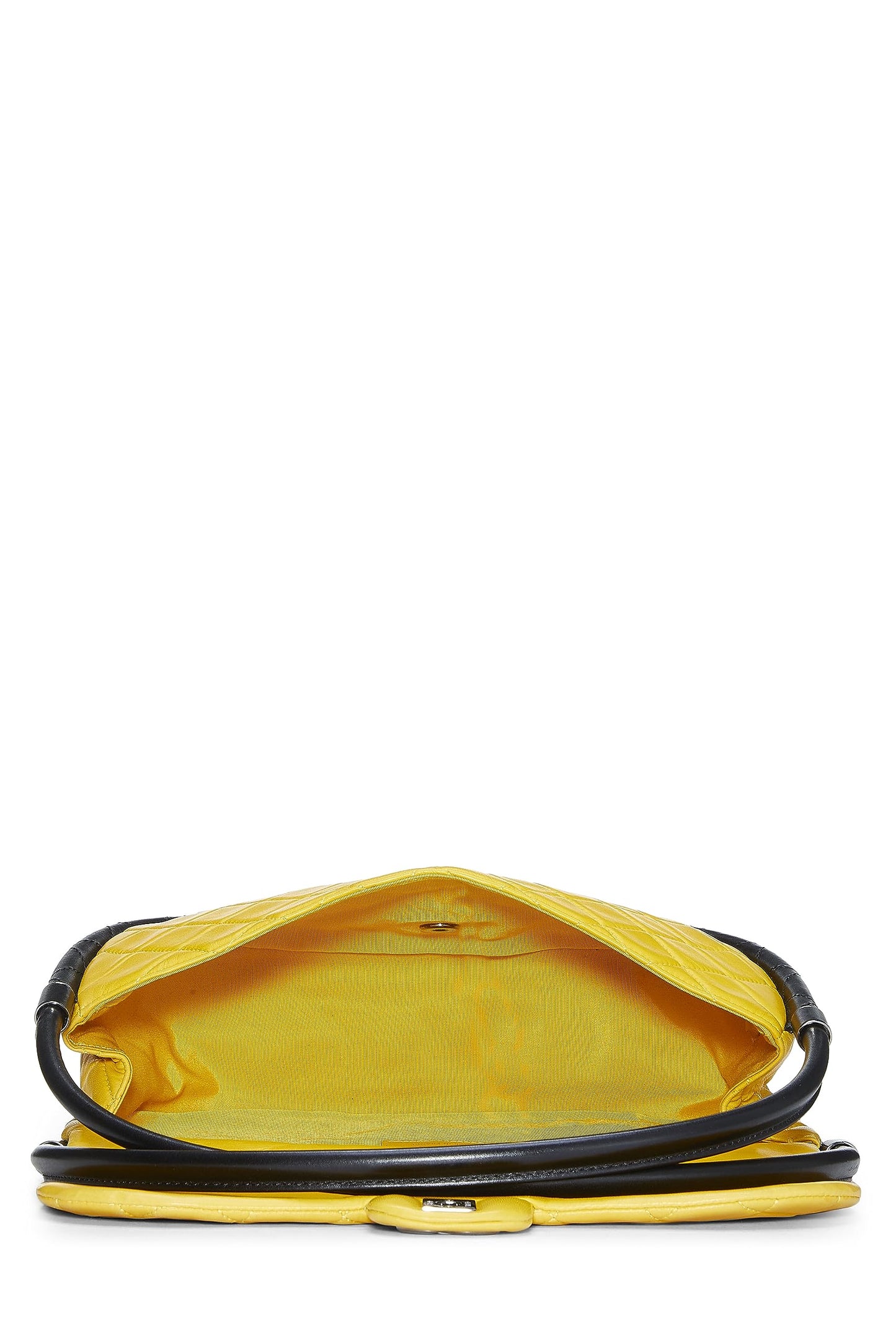 Chanel, sac hula hoop en cuir d'agneau matelassé jaune d'occasion, taille moyenne, jaune