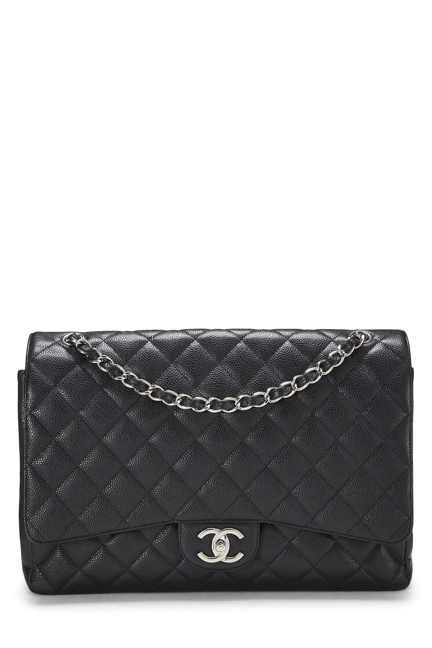 Chanel, Maxi à double rabat matelassé noir New Classic Caviar d'occasion, noir