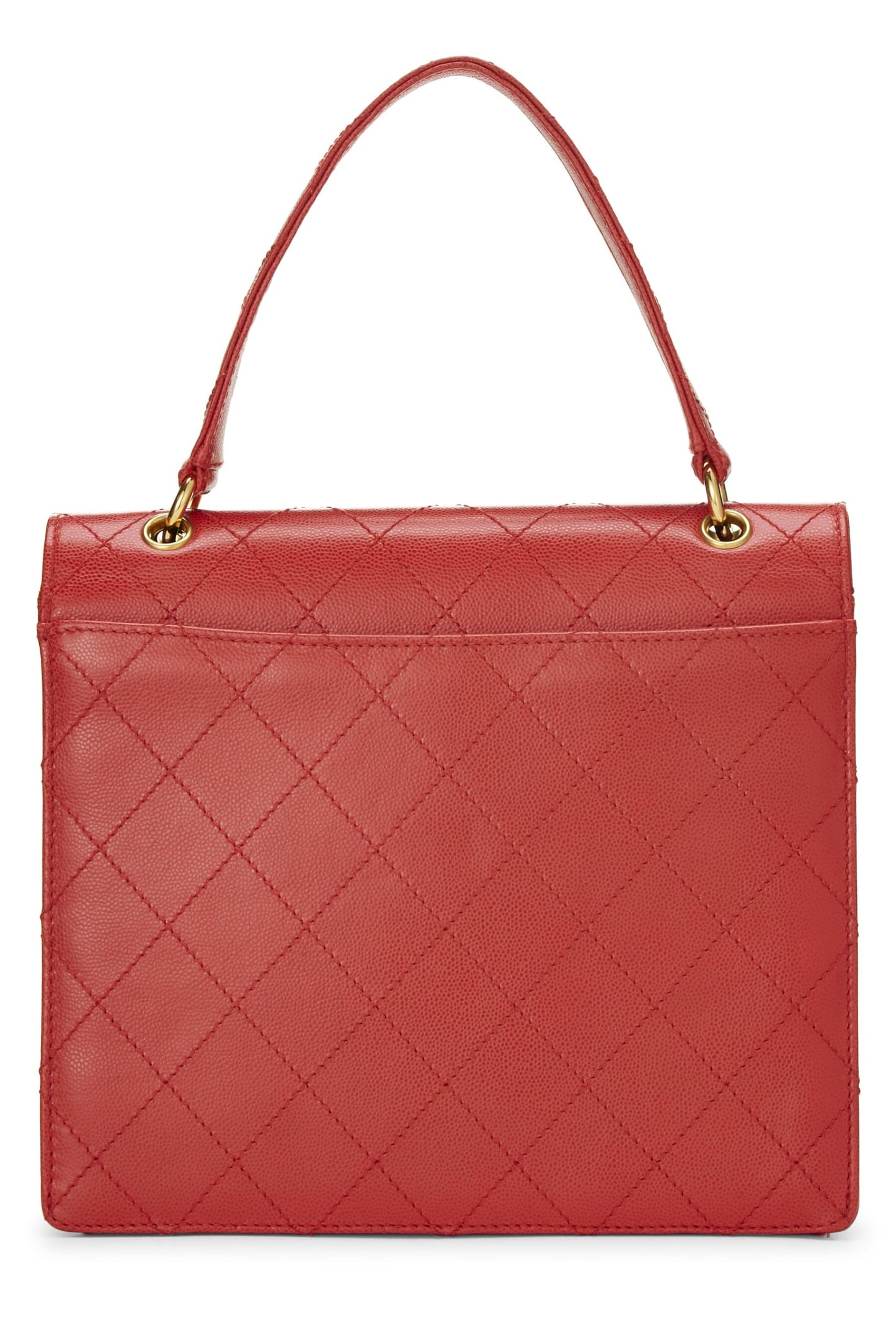 Chanel, sac enveloppe matelassé rouge à rabat et poignée supérieure, d'occasion, rouge