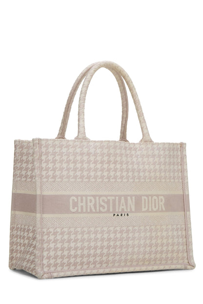 Dior, Pre-Loved Pink Canvas Houndstooth Book Tote Medium, Pink