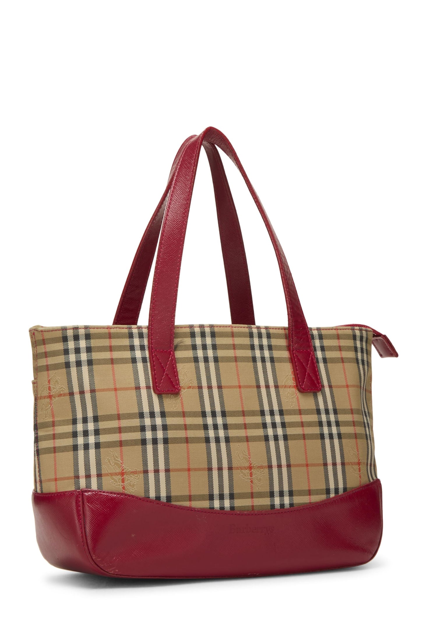 Burberry, Bolso de mano pequeño a cuadros Haymarket rojo Pre-Loved, Rojo