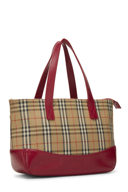 Burberry, Bolso de mano pequeño a cuadros Haymarket rojo Pre-Loved, Rojo