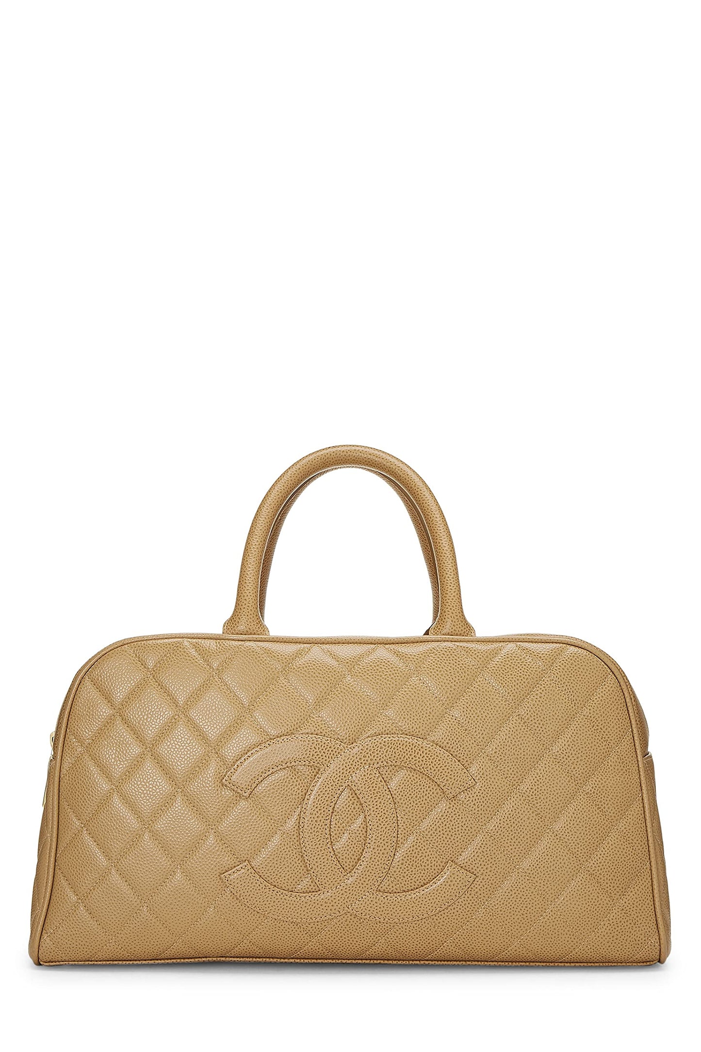 Chanel, sac bowling matelassé beige caviar taille moyenne, beige