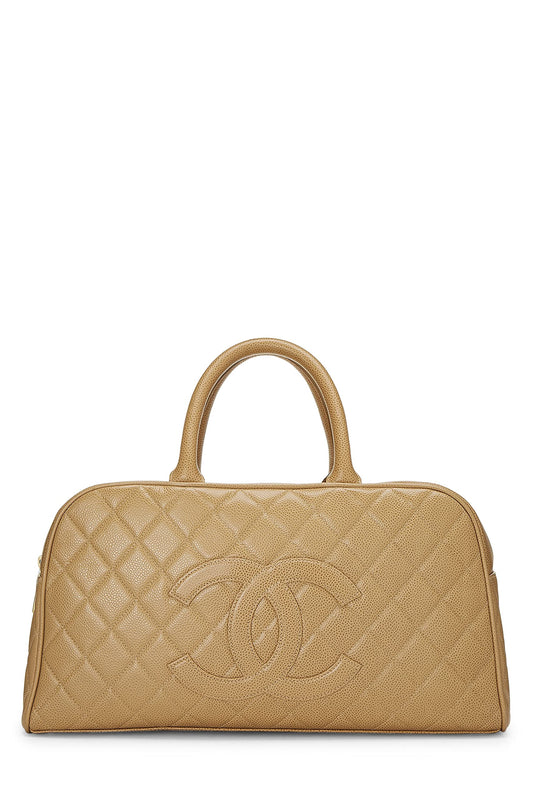 Chanel, Bombín de caviar acolchado beige Pre-Loved mediano, Beige