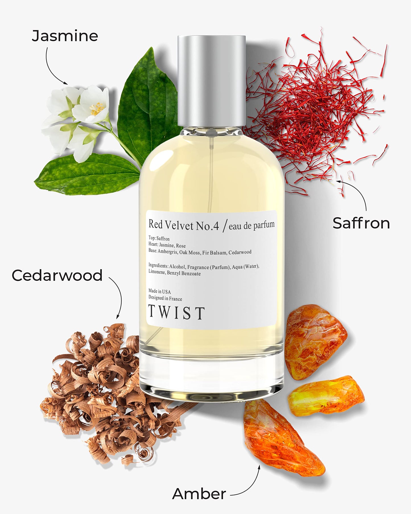 Twist - Red Velvet No. 4 - Eau De Parfum Inspired by MFK Baccarat Rouge 540, Long-Lasting Perfume For Women & Men, Paraben Free, Vegan, Clean Ingredients, Unisex - Spray 100 ml | 3.4 fl. oz.