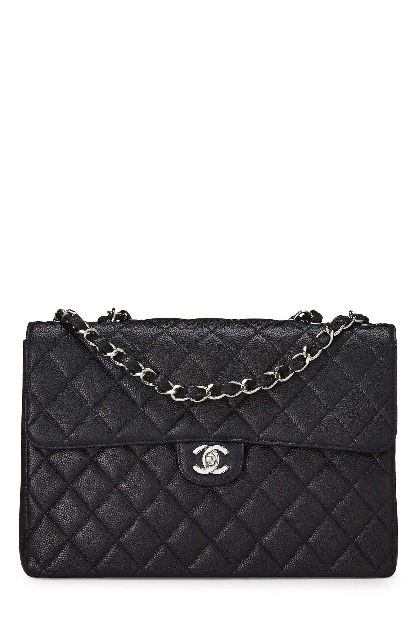 Chanel, sac à main Jumbo matelassé noir à demi-rabat, noir