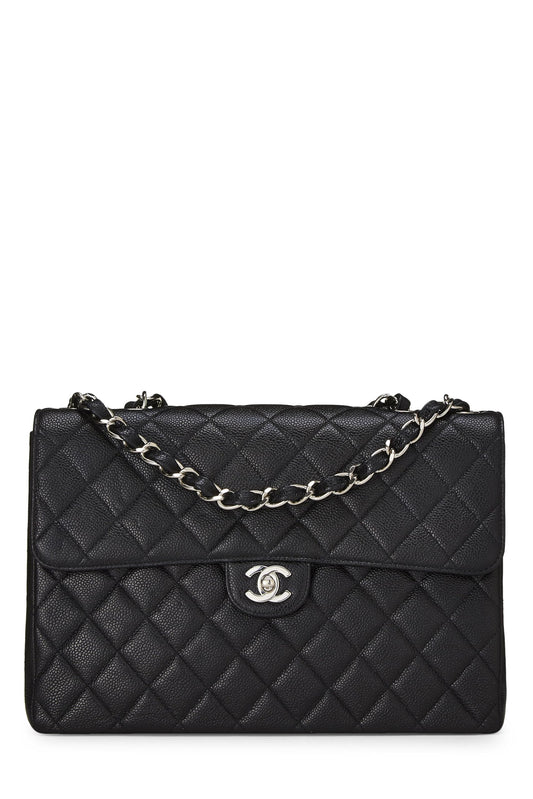 Chanel, Pre-Loved Black Quilted Caviar Half Flap Jumbo, Black