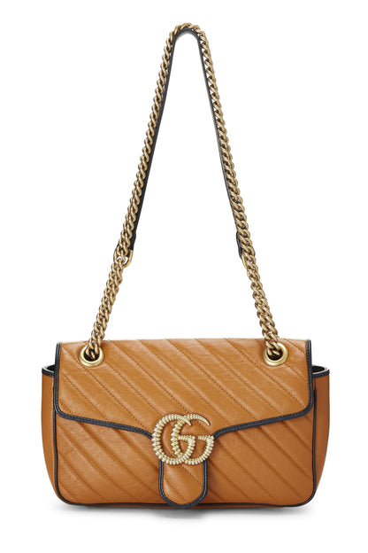 Gucci, sac à bandoulière Torchon Marmont en cuir orange d'occasion, petit modèle, orange