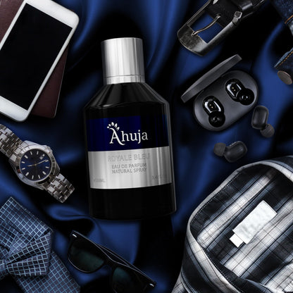 AHUJA Royal Bleu Eau De Parfum para hombres 3.4 fl oz - Colonia para hombres, fragancia para hombres - Perfume duradero para hombres original - Cítricos frescos y maderas profundas, toque cítrico audaz, regalo de aroma de lujo para hombres EDP