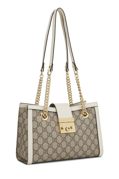 Gucci, petit sac fourre-tout en toile GG Supreme ivoire d'occasion avec cadenas, blanc