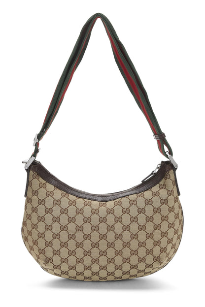 Gucci, sac messager rond en toile GG d'occasion d'origine, marron