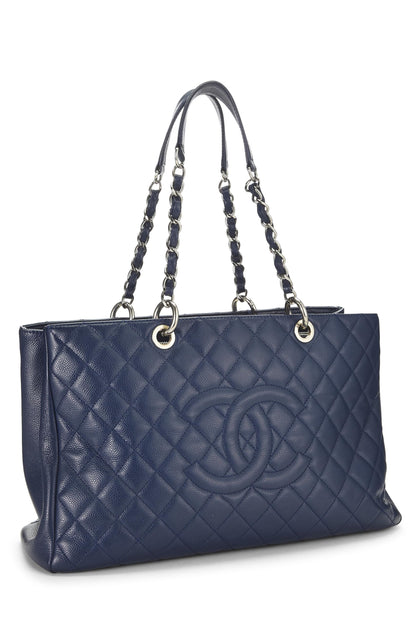 Chanel, Pre-Loved Navy Quilted Caviar Grand Shopping Tote (GST) XL, Navy