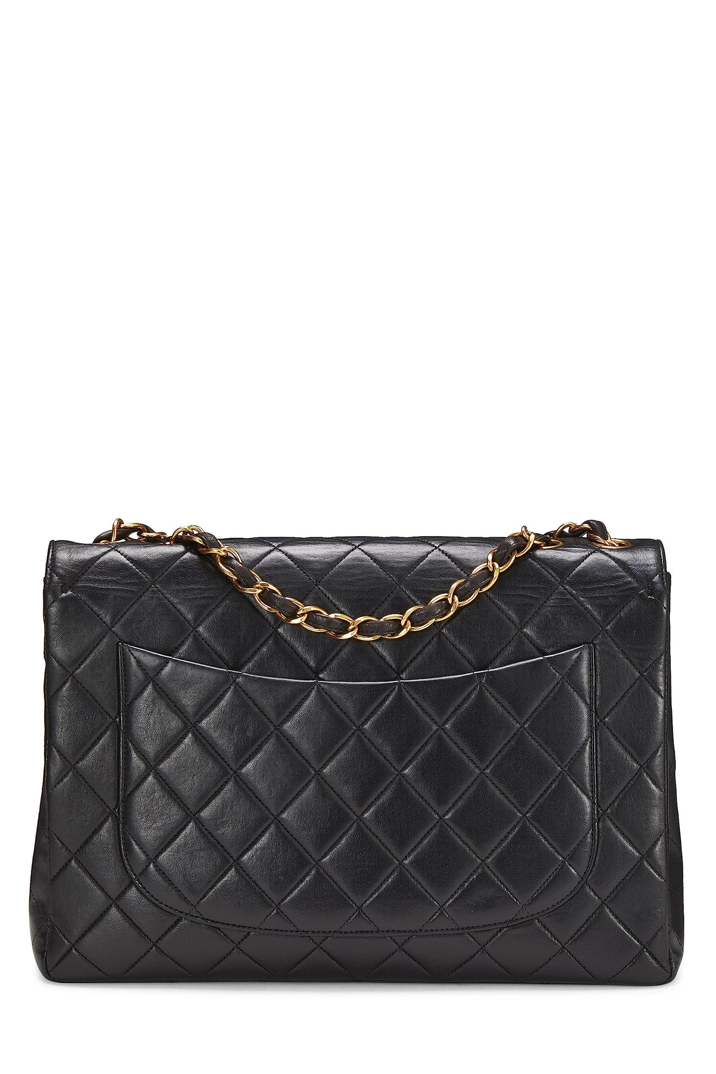 Chanel, Jumbo demi-rabat en cuir d'agneau matelassé noir d'occasion, noir