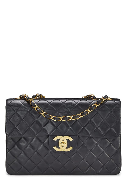 Chanel, Pre-Loved Black Quilted Lambskin Half Flap Maxi, Black