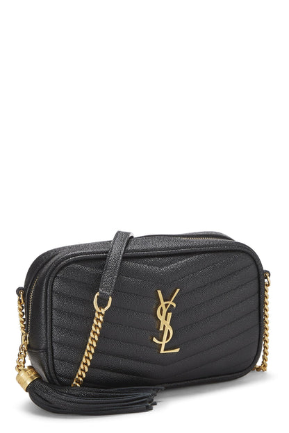 Yves Saint Laurent, Pre-Loved Black Chevron Grainy Leather Lou Camera Bag Mini, Black