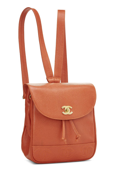 Chanel, Pre-Loved Orange Caviar 3 'CC' Backpack Small, Orange