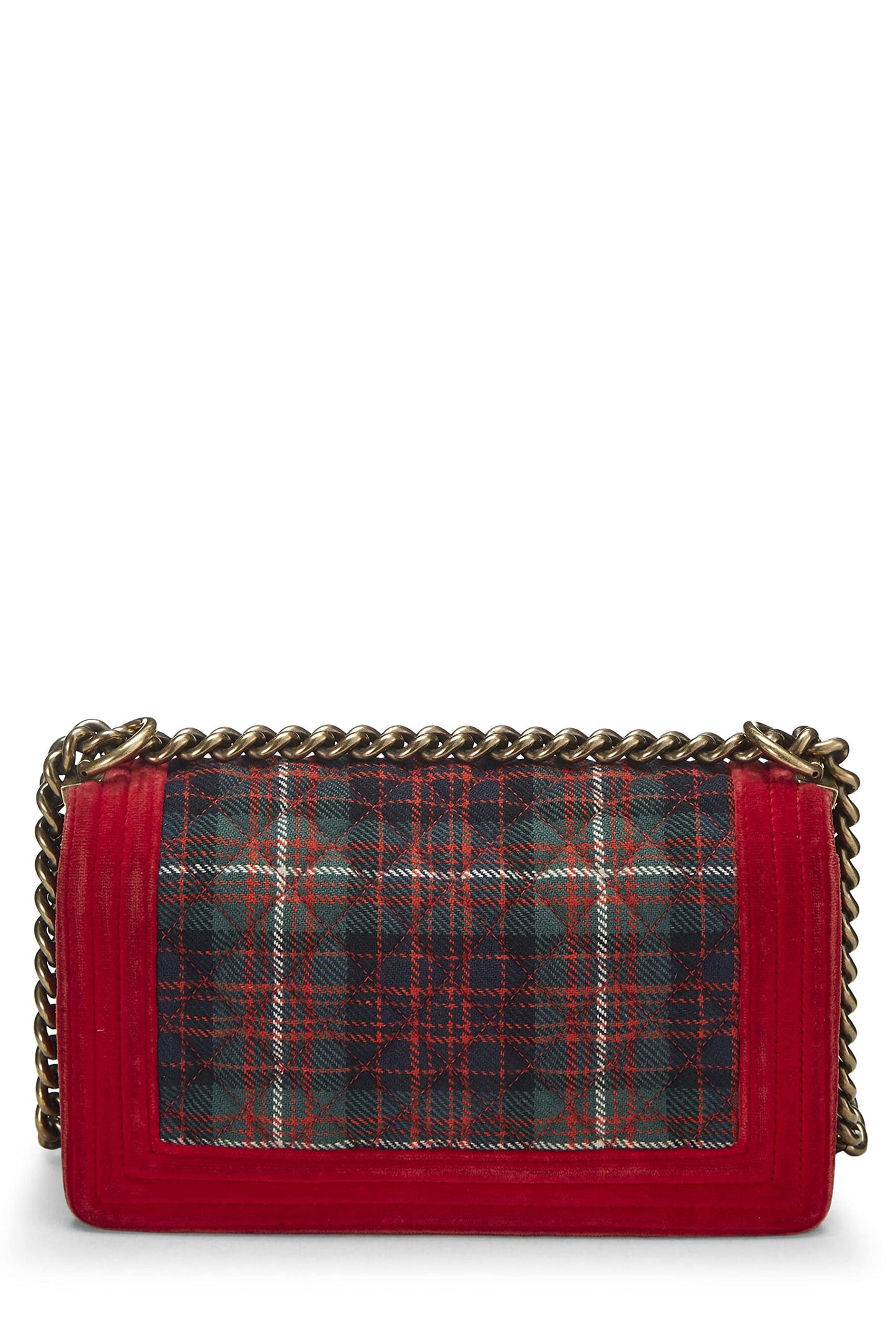 Chanel, Pre-Loved Paris-Edinburgh Red Tartan Velvet Boy Bag Medium, Red