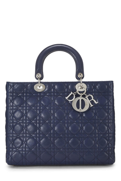 Dior, Pre-Loved Blue Cannage Quilted Lambskin Lady Dior Large, Blue