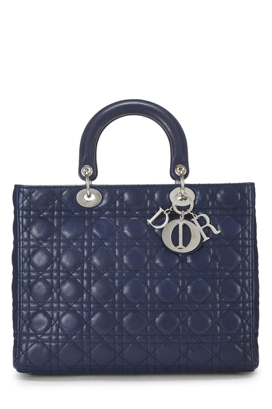 Dior, Lady Dior Large en cuir d'agneau matelassé bleu Cannage d'occasion, bleu