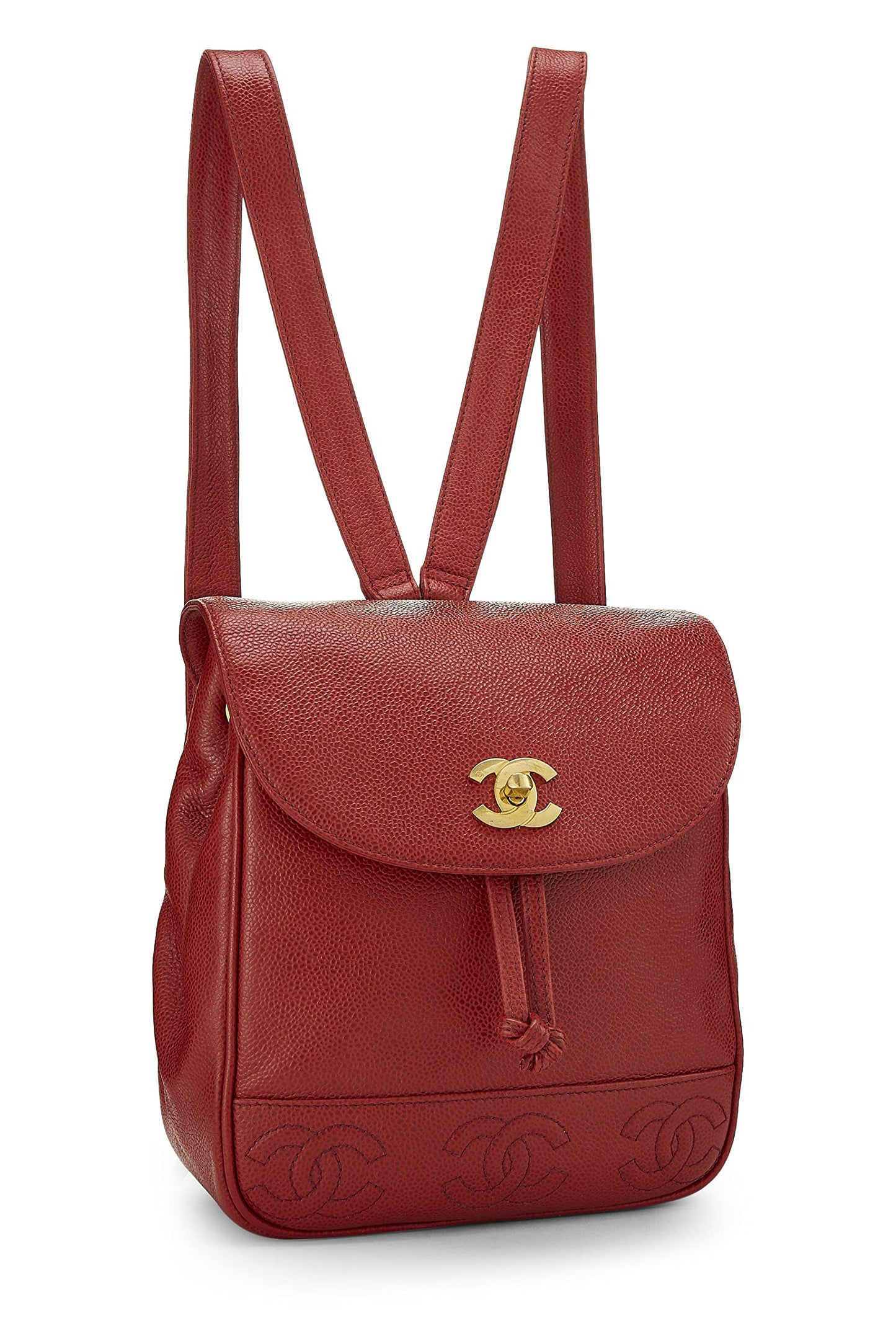 Chanel, Pre-Loved Red Caviar 3 'CC' Backpack Medium, Red