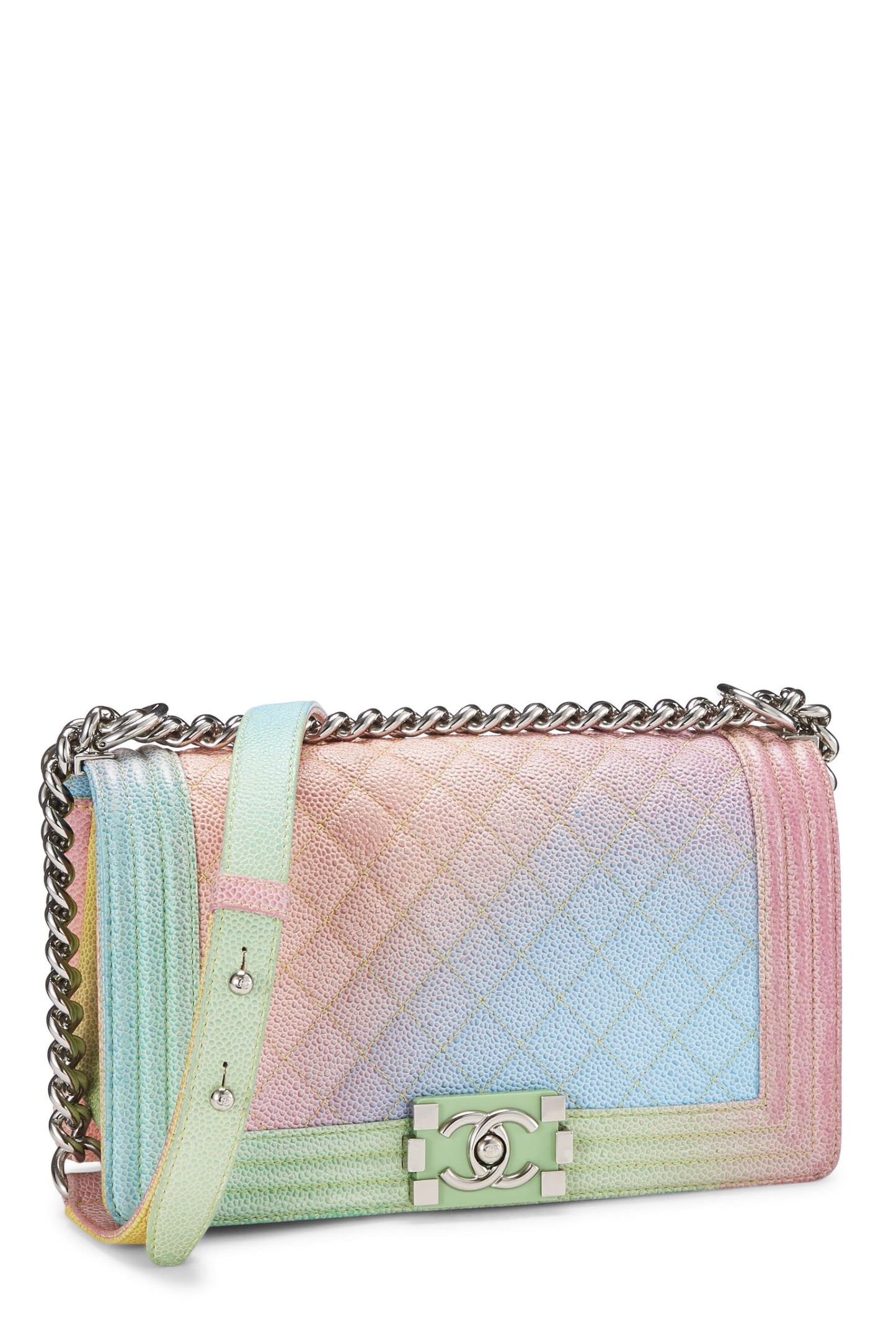 Chanel, Sac Boy matelassé Rainbow Caviar Medium d'occasion, multicolore