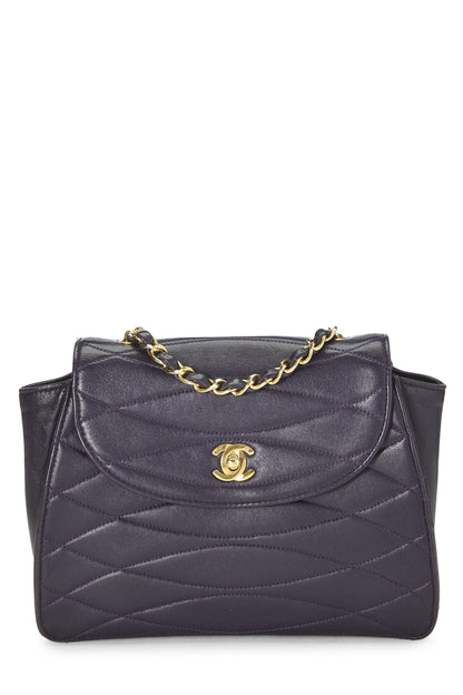 Chanel, Pre-Loved Purple Quilted Lambskin Round Flap Small, Purple