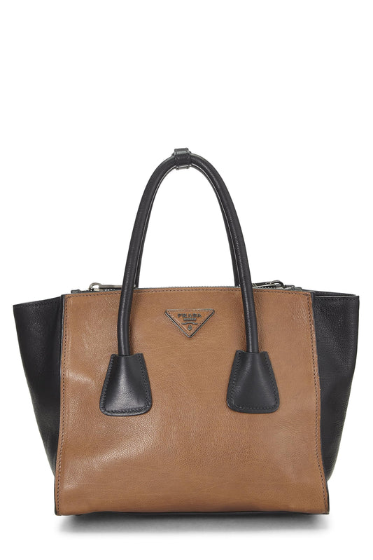 Prada, Pre-Loved Black & Brown Calfskin Trapeze Tote, Multi