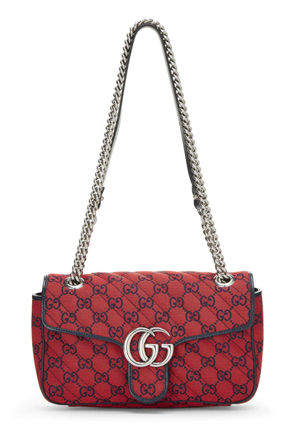 Gucci, Bolso de hombro Marmont pequeño de lona GG rojo Pre-Loved, Rojo