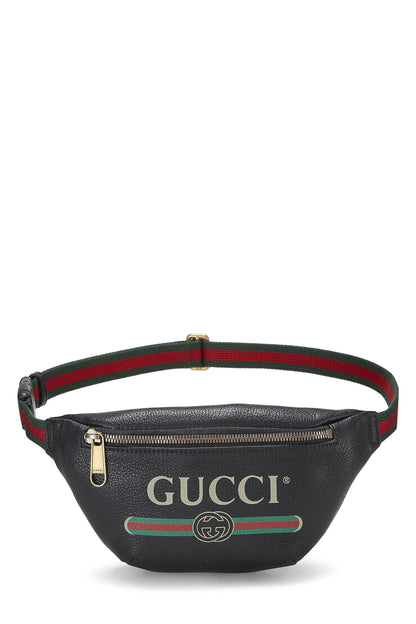 Gucci, Pre-Loved Black Logo Print Leather Belt Bag, Black