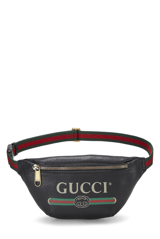 Gucci, Pre-Loved Black Logo Print Leather Belt Bag, Black