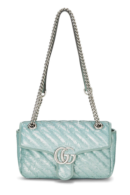 Gucci, Bolso de hombro pequeño GG Marmont con lentejuelas azules Pre-Loved, Verde