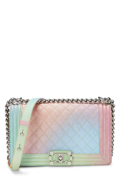 Chanel, Sac Boy matelassé Rainbow Caviar Medium d'occasion, multicolore