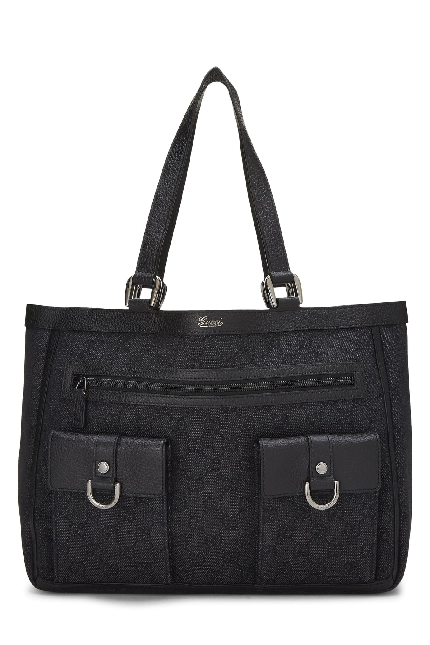 Gucci, Bolso tote Abbey con bolsillo de nailon GG negro Pre-Loved, Negro