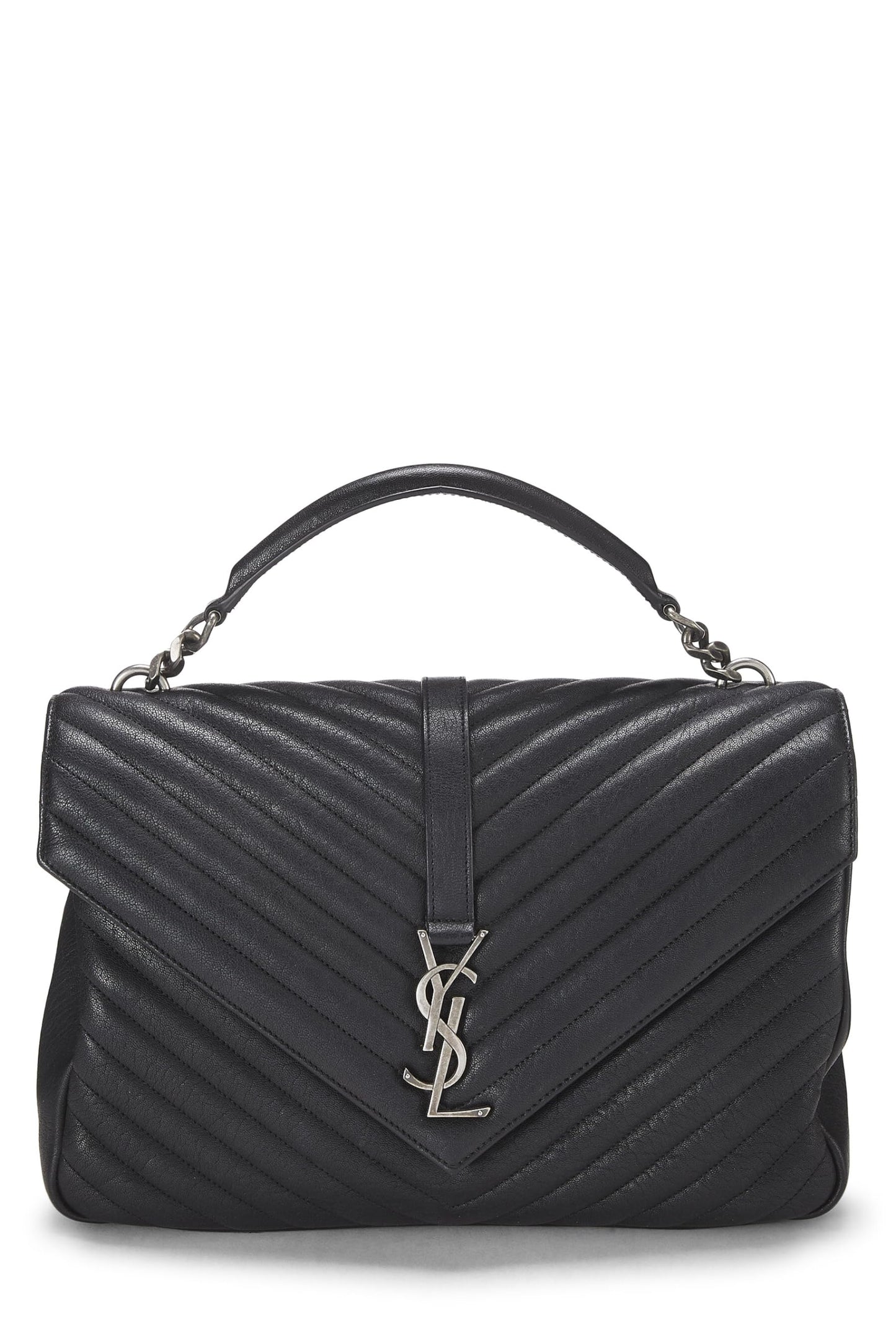 Yves Saint Laurent, College Large en cuir à chevrons noirs d'occasion, noir