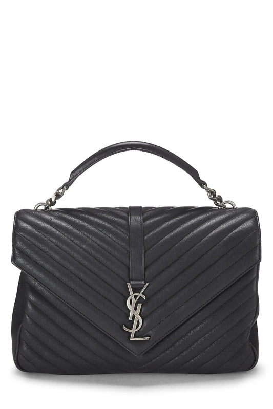 Yves Saint Laurent, College Large en cuir à chevrons noirs d'occasion, noir