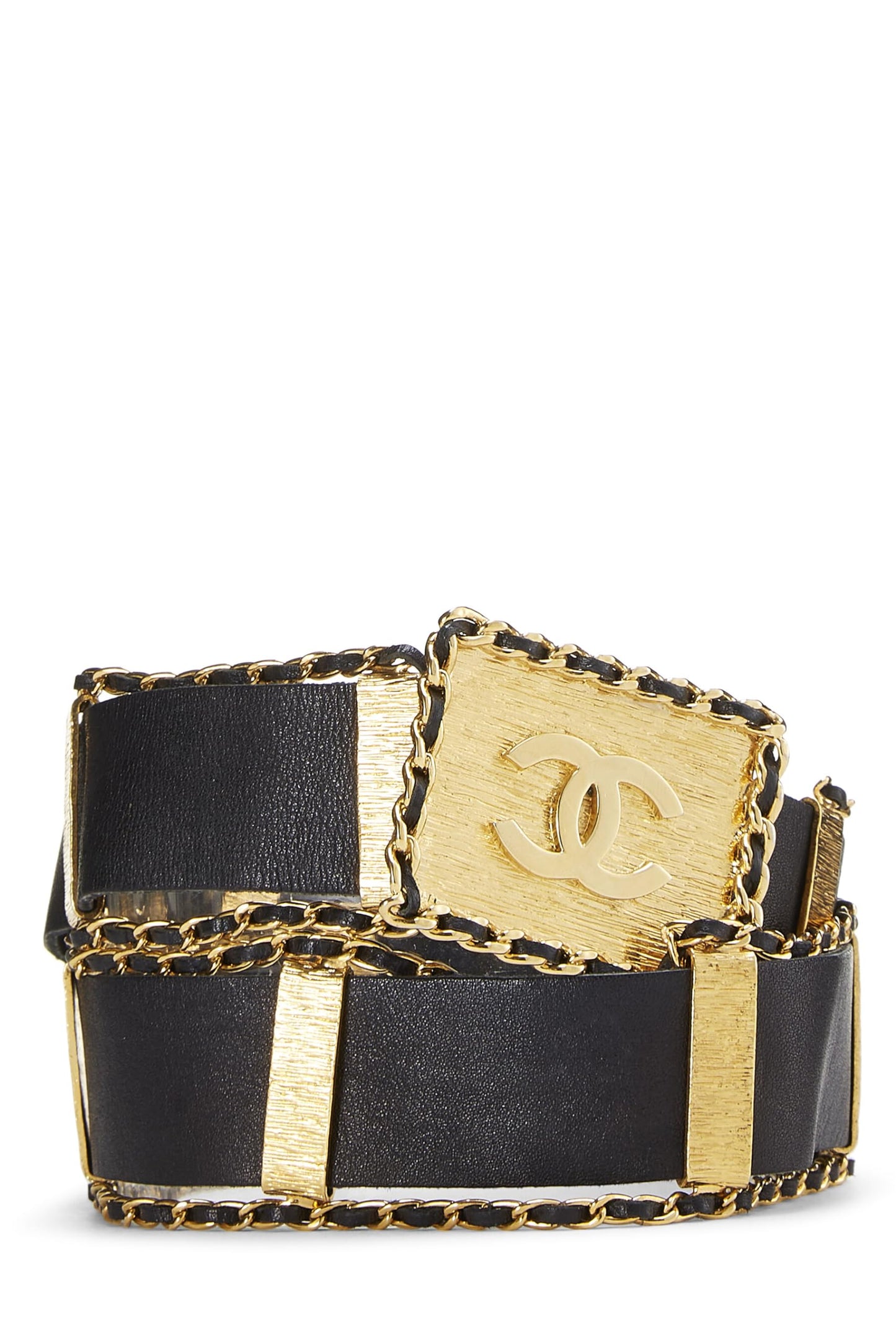 Chanel, Ceinture à boucle CC en cuir noir d'occasion 75, Noir