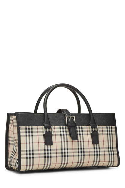 Burberry, sac à main long en toile à carreaux vintage noir d'occasion, noir