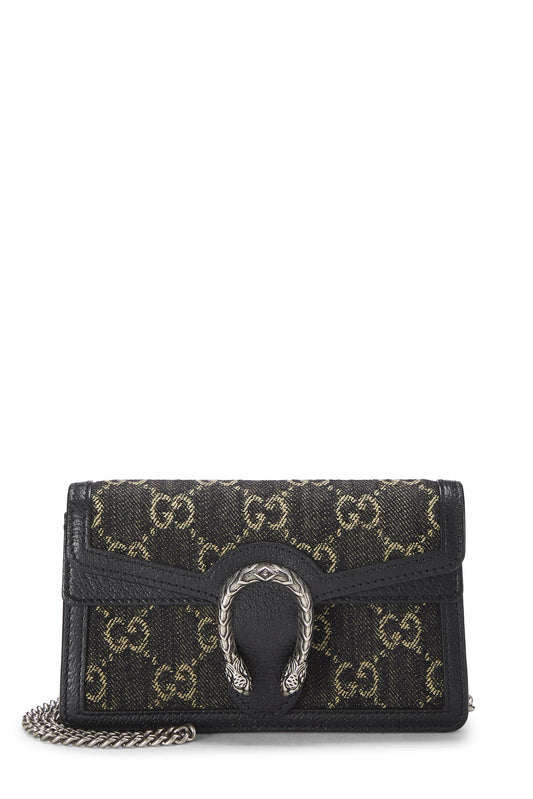 Gucci, sac à bandoulière Dionysus Super Mini en denim noir d'occasion, noir