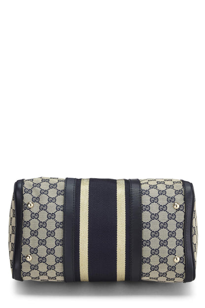 Gucci, sac Boston en toile GG bleu marine d'occasion de taille moyenne, bleu marine