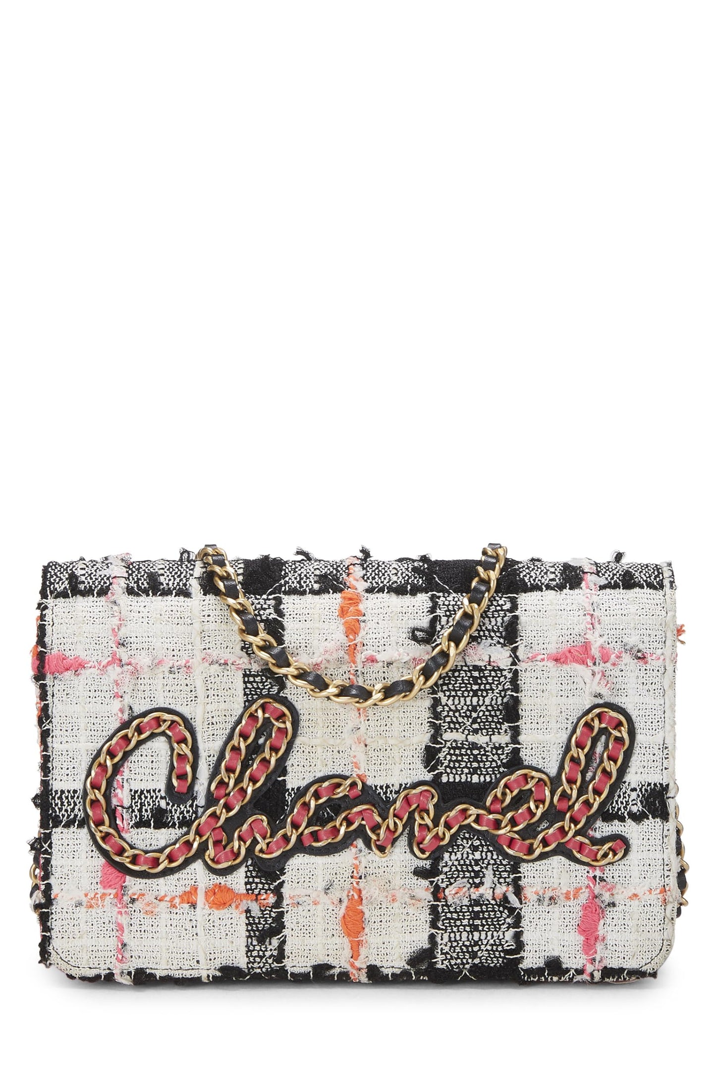 Chanel, Portefeuille à chaîne en tweed à carreaux multicolore d'occasion (WOC), Multi