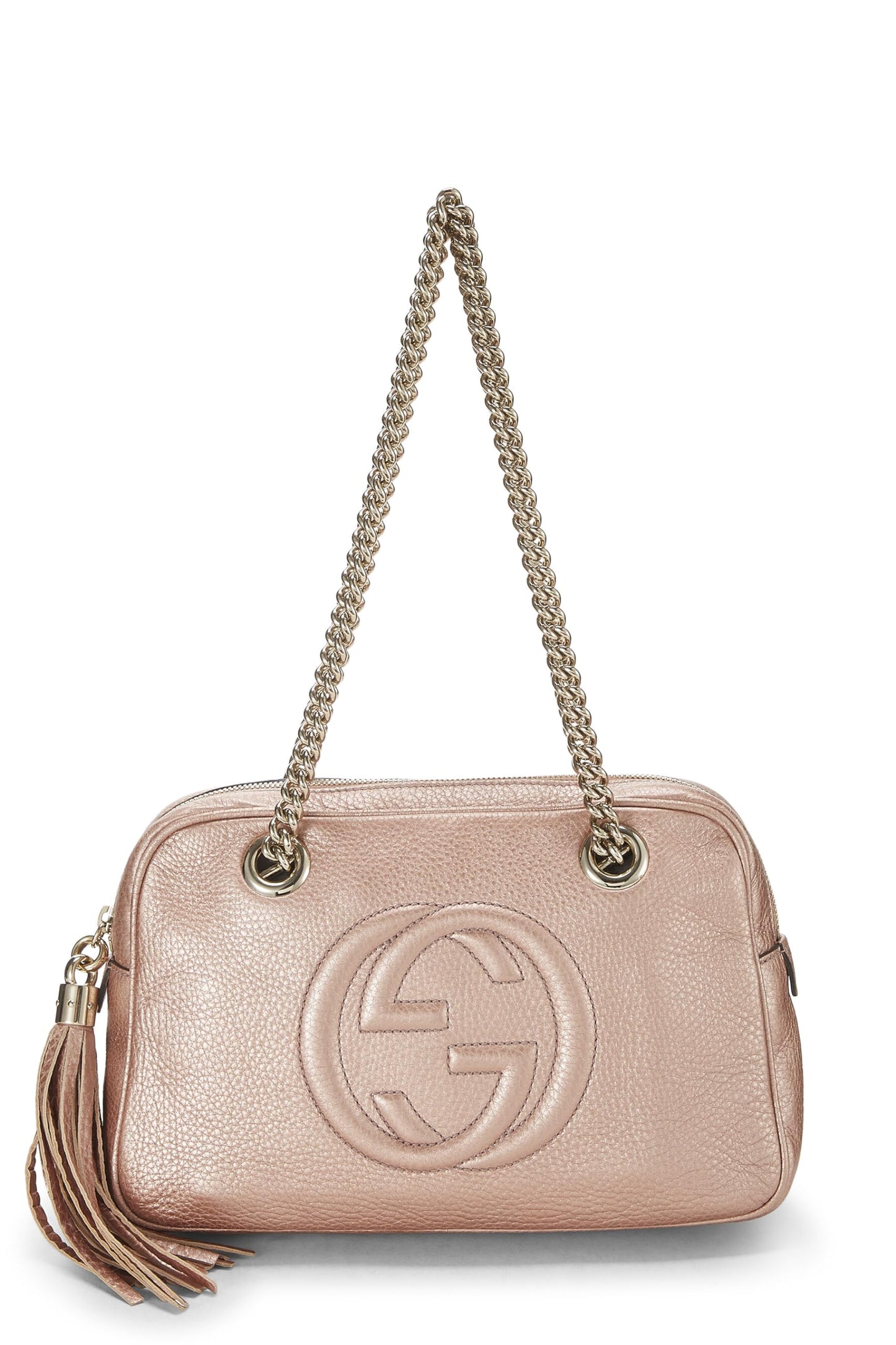 Gucci, sac à bandoulière Soho en cuir grainé rose métallisé d'occasion, rose