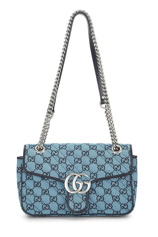 Gucci, sac à bandoulière Marmont en toile GG bleue d'occasion, petit modèle, bleu