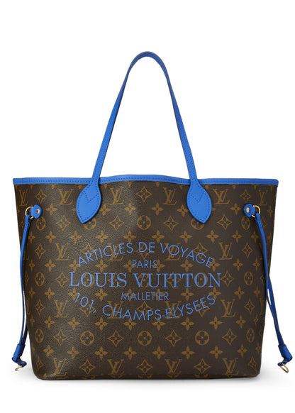 Louis Vuitton, toile monogram bleue d'occasion Ikat Flower Neverfull MM, bleu